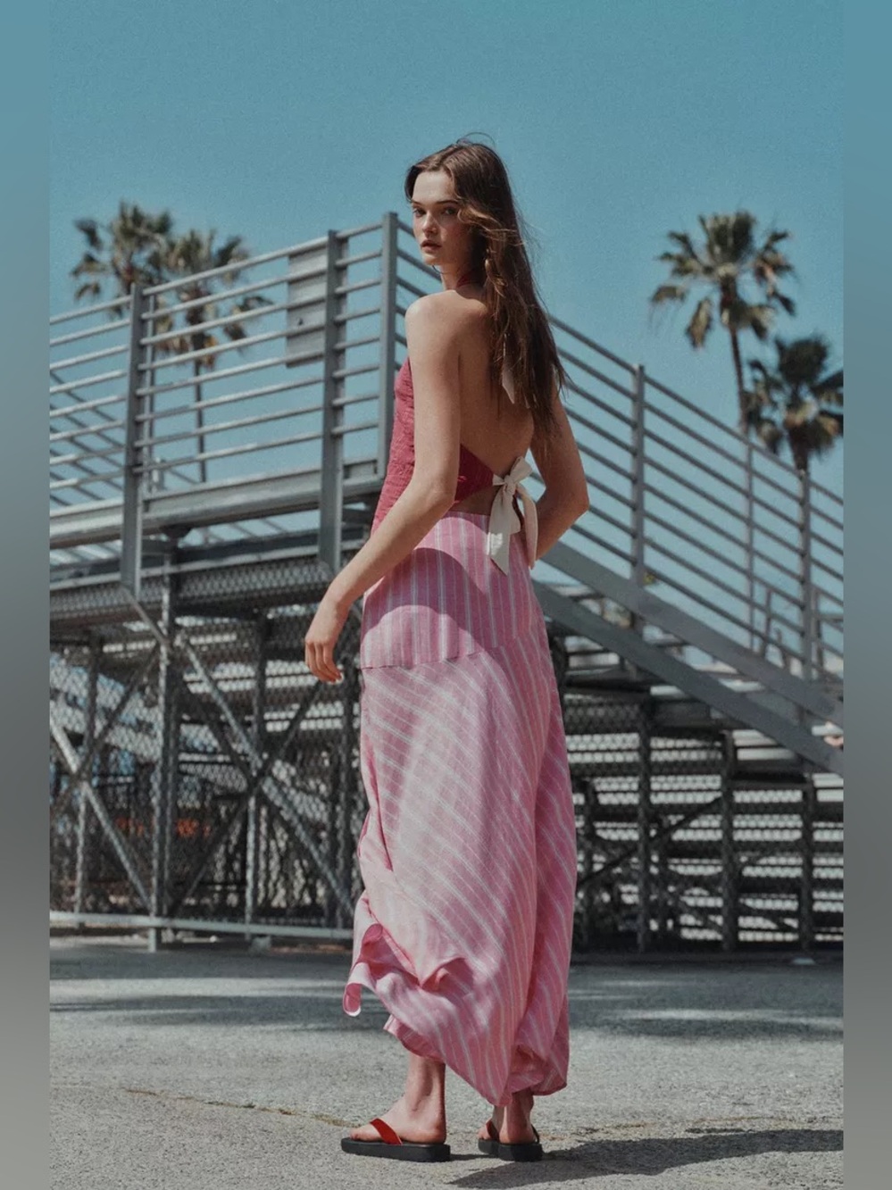 ZARA STRIPED LINEN MIDI SKIRT - Picture 5 of 11